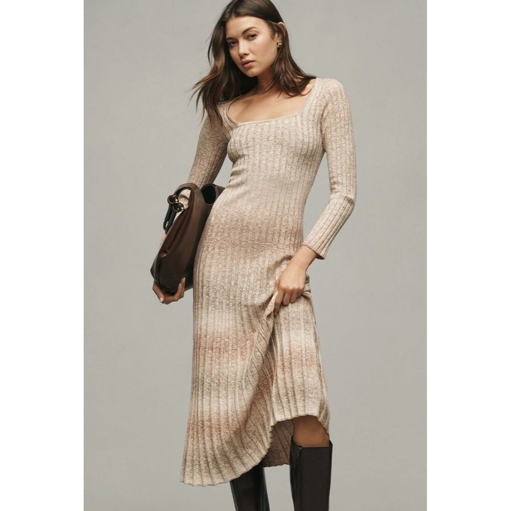 Anthropologie Sam Edelman Darya Pleated Sweater Midi Dress Midi Dress S Neutral